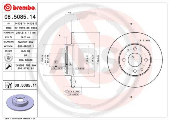 A.B.S. 08.5085.11 - Discofreno www.autoricambit.com