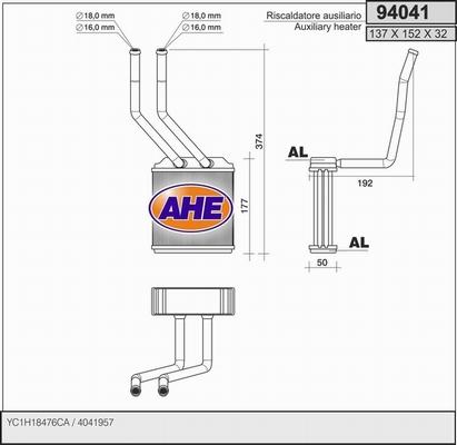 AHE 94041 - Scambiatore calore, Riscaldamento abitacolo www.autoricambit.com