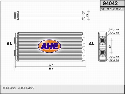 AHE 94042 - Scambiatore calore, Riscaldamento abitacolo www.autoricambit.com