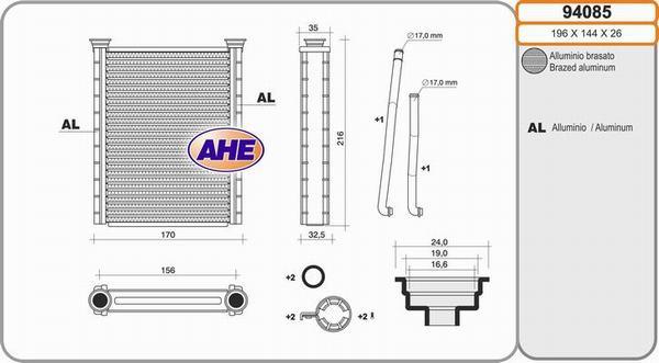 AHE 94085 - Scambiatore calore, Riscaldamento abitacolo www.autoricambit.com