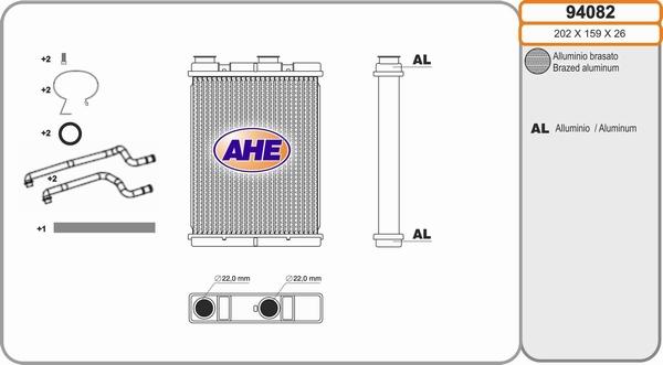 AHE 94082 - Scambiatore calore, Riscaldamento abitacolo www.autoricambit.com