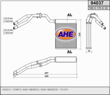 AHE 94037 - Scambiatore calore, Riscaldamento abitacolo www.autoricambit.com