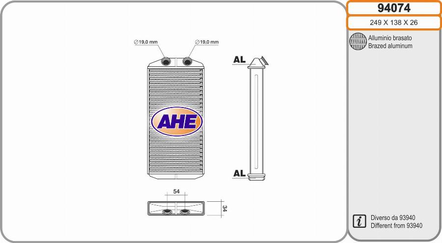 AHE 94074 - Scambiatore calore, Riscaldamento abitacolo www.autoricambit.com