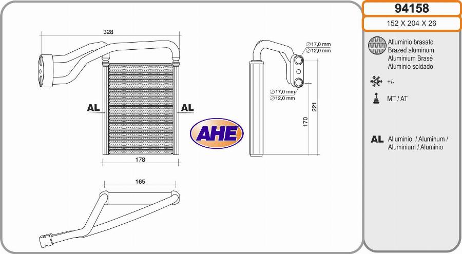 AHE 94158 - Scambiatore calore, Riscaldamento abitacolo www.autoricambit.com