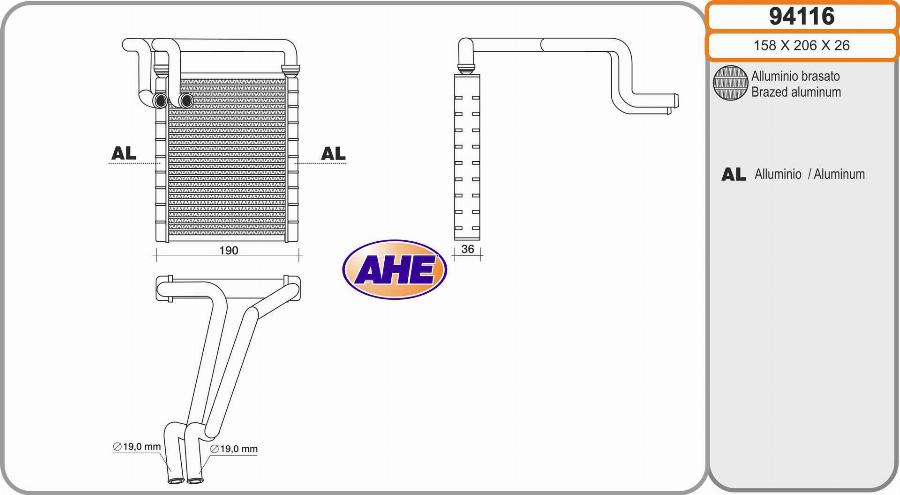 AHE 94116 - Scambiatore calore, Riscaldamento abitacolo www.autoricambit.com