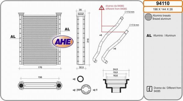 AHE 94110 - Scambiatore calore, Riscaldamento abitacolo www.autoricambit.com