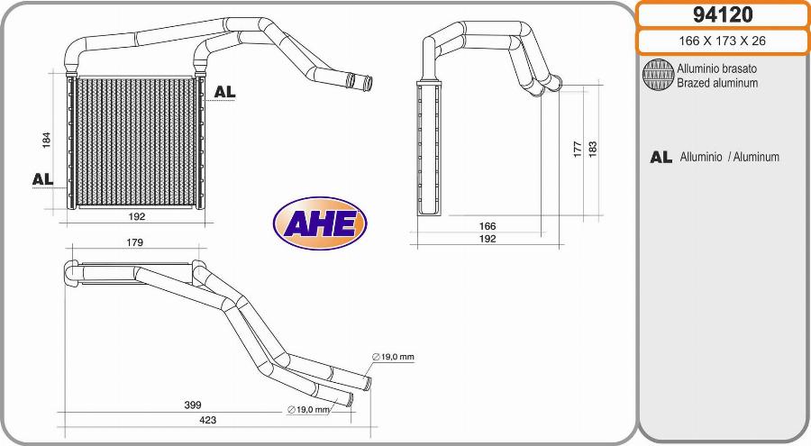 AHE 94120 - Scambiatore calore, Riscaldamento abitacolo www.autoricambit.com