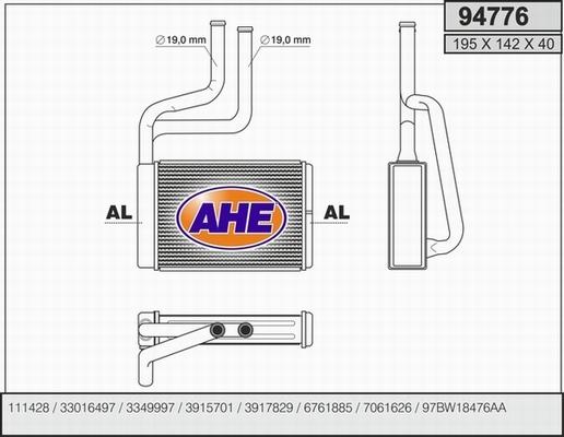 AHE 94776 - Scambiatore calore, Riscaldamento abitacolo www.autoricambit.com