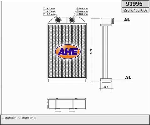 AHE 93995 - Scambiatore calore, Riscaldamento abitacolo www.autoricambit.com