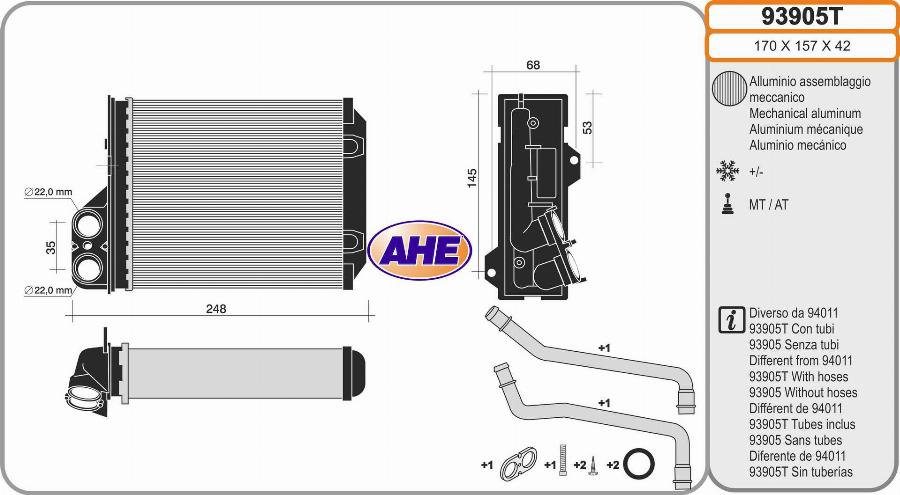 AHE 93905T - Scambiatore calore, Riscaldamento abitacolo www.autoricambit.com