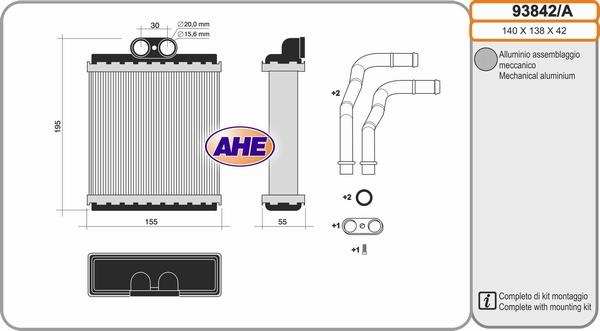 AHE 93842/A - Scambiatore calore, Riscaldamento abitacolo www.autoricambit.com