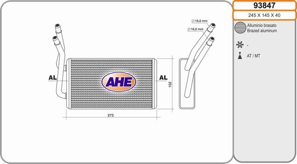 AHE 93847 - Scambiatore calore, Riscaldamento abitacolo www.autoricambit.com