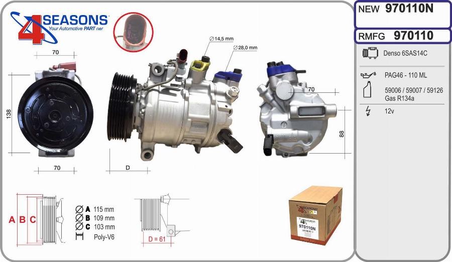 AHE 970110N - Compressore, Climatizzatore www.autoricambit.com