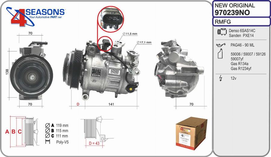 AHE 970239NO - Compressore, Climatizzatore www.autoricambit.com