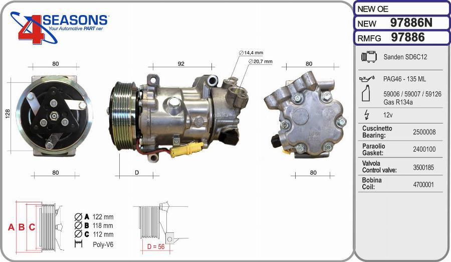 AHE 97886N - Compressore, Climatizzatore www.autoricambit.com