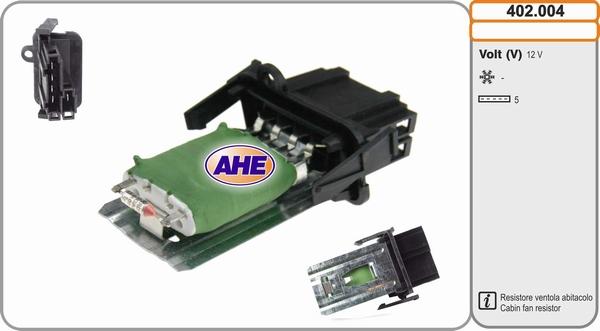 AHE 402.004 - Resistore addizionale, Elettromotore-Ventola radiatore www.autoricambit.com