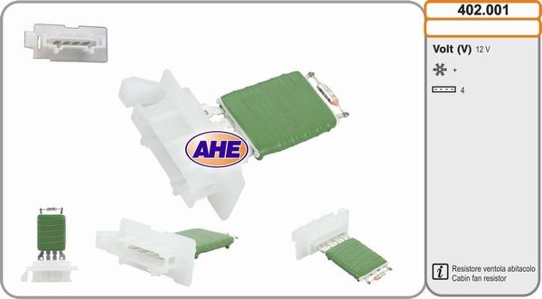 AHE 402.001 - Resistore addizionale, Elettromotore-Ventola radiatore www.autoricambit.com