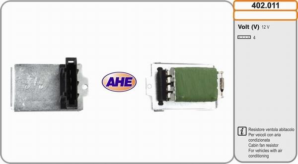 AHE 402.011 - Resistore addizionale, Elettromotore-Ventola radiatore www.autoricambit.com
