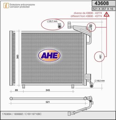 AHE 43608 - Condensatore, Climatizzatore www.autoricambit.com