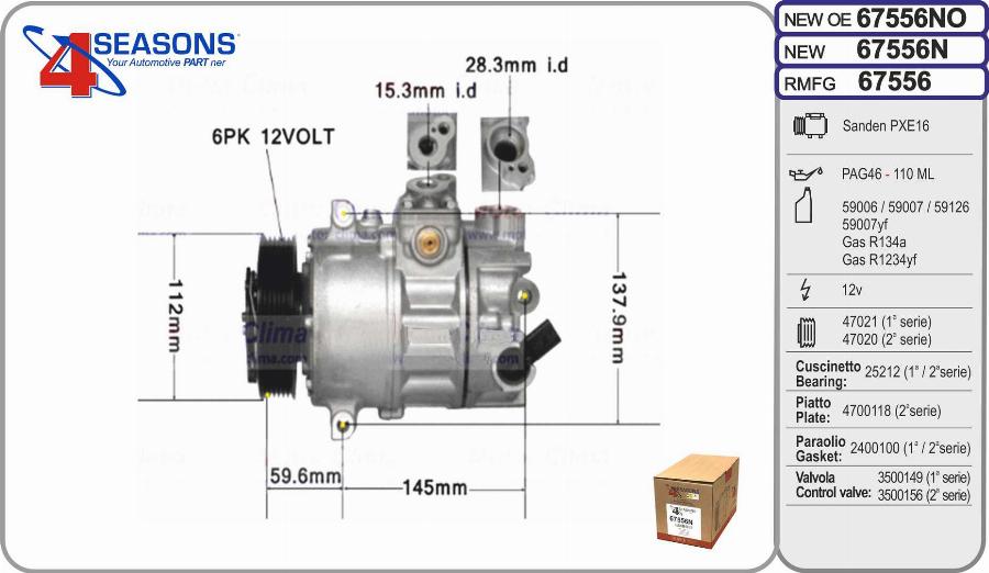 AHE 67556N - Compressore, Climatizzatore www.autoricambit.com