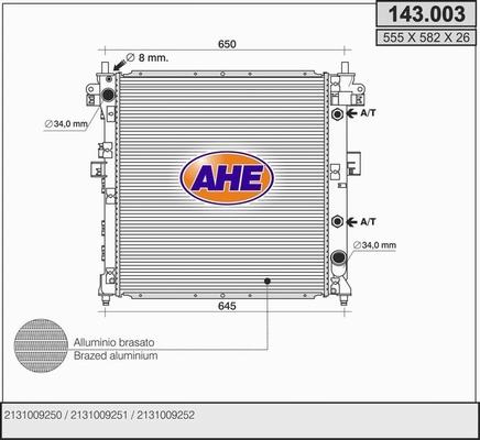AHE 143.003 - Radiatore, Raffreddamento motore www.autoricambit.com