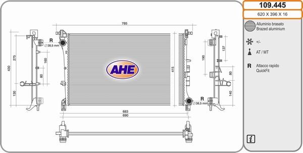 AHE 109.445 - Radiatore, Raffreddamento motore www.autoricambit.com