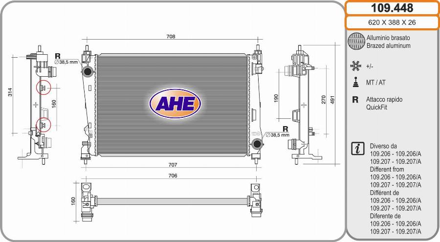 AHE 109.448 - Radiatore, Raffreddamento motore www.autoricambit.com