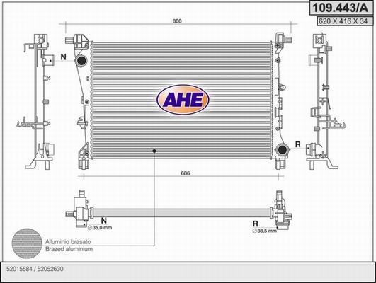 AHE 109.443/A - Radiatore, Raffreddamento motore www.autoricambit.com