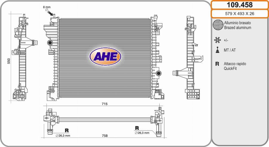 AHE 109.458 - Radiatore, Raffreddamento motore www.autoricambit.com