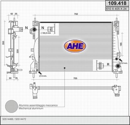 AHE 109.418 - Radiatore, Raffreddamento motore www.autoricambit.com