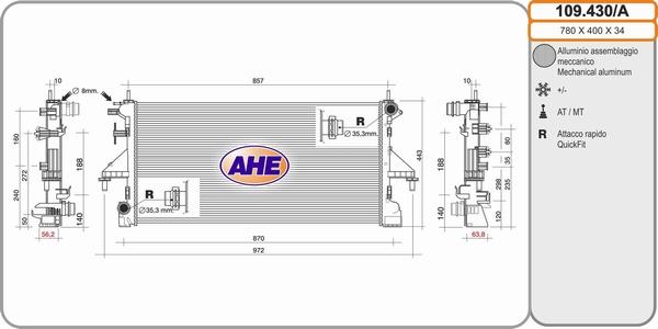 AHE 109.430/A - Radiatore, Raffreddamento motore www.autoricambit.com