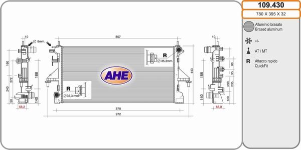 AHE 109.430 - Radiatore, Raffreddamento motore www.autoricambit.com