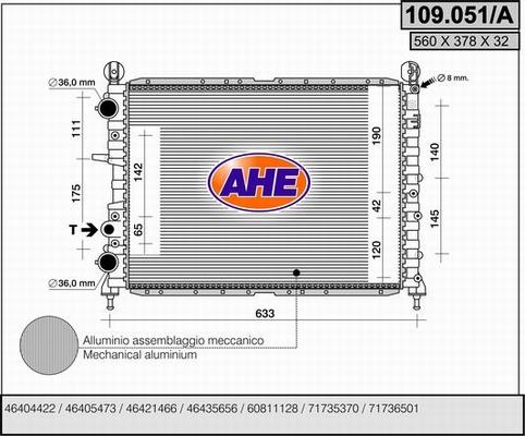 AHE 109.051/A - Radiatore, Raffreddamento motore www.autoricambit.com