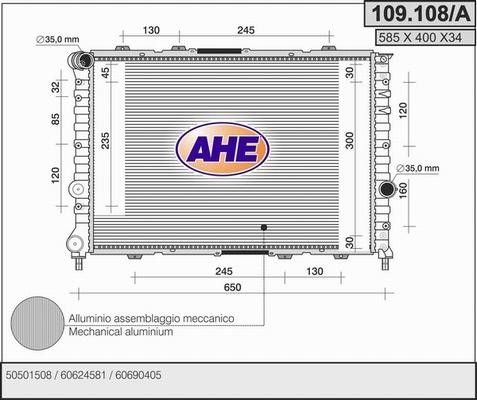 AHE 109.108/A - Radiatore, Raffreddamento motore www.autoricambit.com