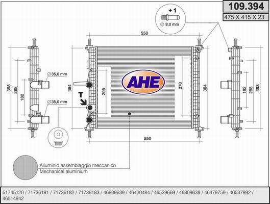 AHE 109.394 - Radiatore, Raffreddamento motore www.autoricambit.com