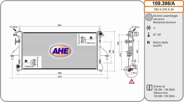 AHE 109.398/A - Radiatore, Raffreddamento motore www.autoricambit.com