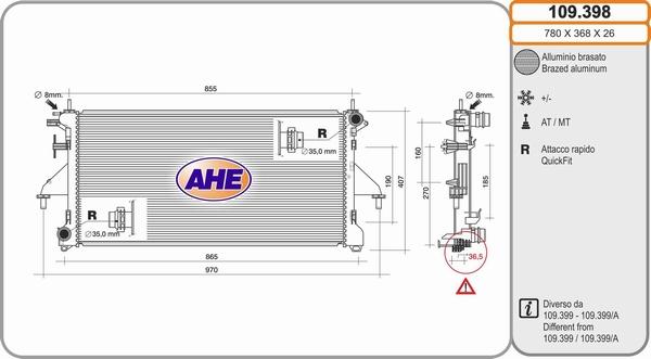 AHE 109.398 - Radiatore, Raffreddamento motore www.autoricambit.com