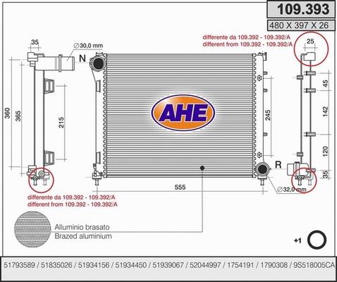 AHE 109.393 - Radiatore, Raffreddamento motore www.autoricambit.com