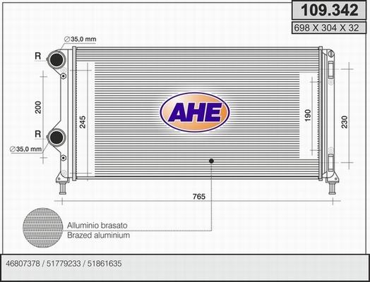 AHE 109.342 - Radiatore, Raffreddamento motore www.autoricambit.com