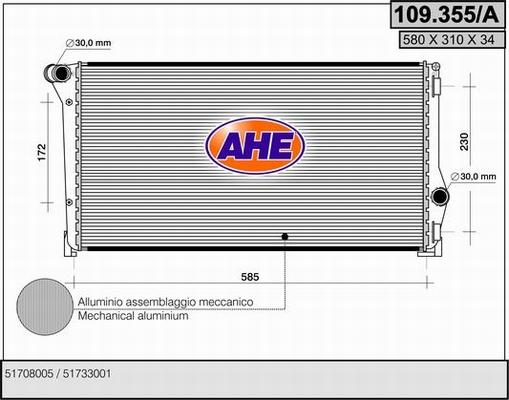 AHE 109.355/A - Radiatore, Raffreddamento motore www.autoricambit.com