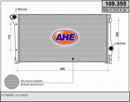 AHE 109.355 - Radiatore, Raffreddamento motore www.autoricambit.com