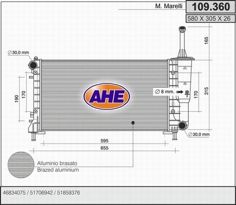 AHE 109.360 - Radiatore, Raffreddamento motore www.autoricambit.com
