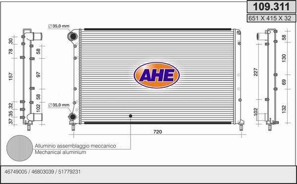 AHE 109.311 - Radiatore, Raffreddamento motore www.autoricambit.com