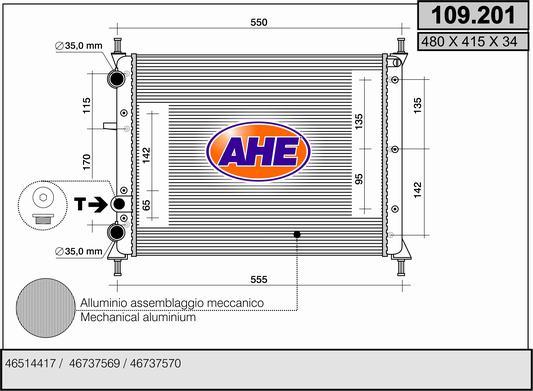 AHE 109.201 - Radiatore, Raffreddamento motore www.autoricambit.com