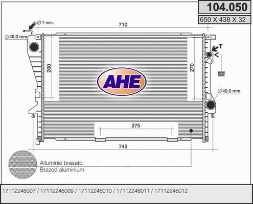 AHE 104.050 - Radiatore, Raffreddamento motore www.autoricambit.com