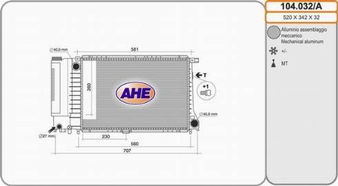 AHE 104.032/A - Radiatore, Raffreddamento motore www.autoricambit.com