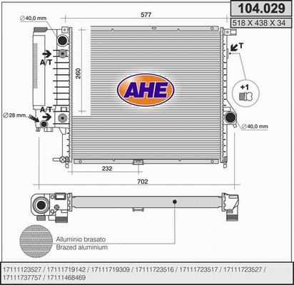 AHE 104.029 - Radiatore, Raffreddamento motore www.autoricambit.com