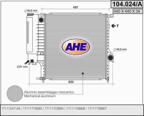 AHE 104.024/A - Radiatore, Raffreddamento motore www.autoricambit.com