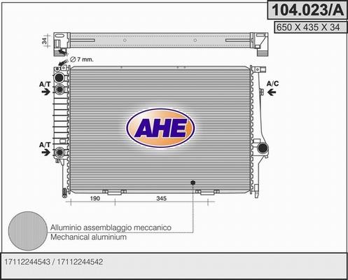 AHE 104.023/A - Radiatore, Raffreddamento motore www.autoricambit.com