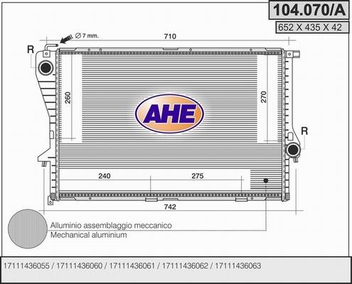 AHE 104.070/A - Radiatore, Raffreddamento motore www.autoricambit.com